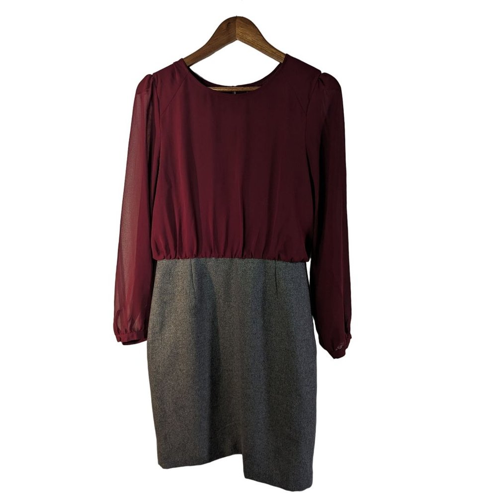 W118 by Walter Baker Dress Office Wear Maroon top gray wool blend skirt sz M